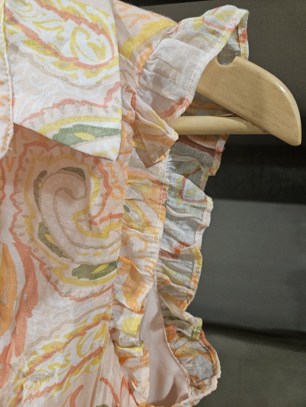 Cynthia Steffe Paisley Print Ruffled Midi Dress Pastel Orange Yellow PM - Picture 5 of 7